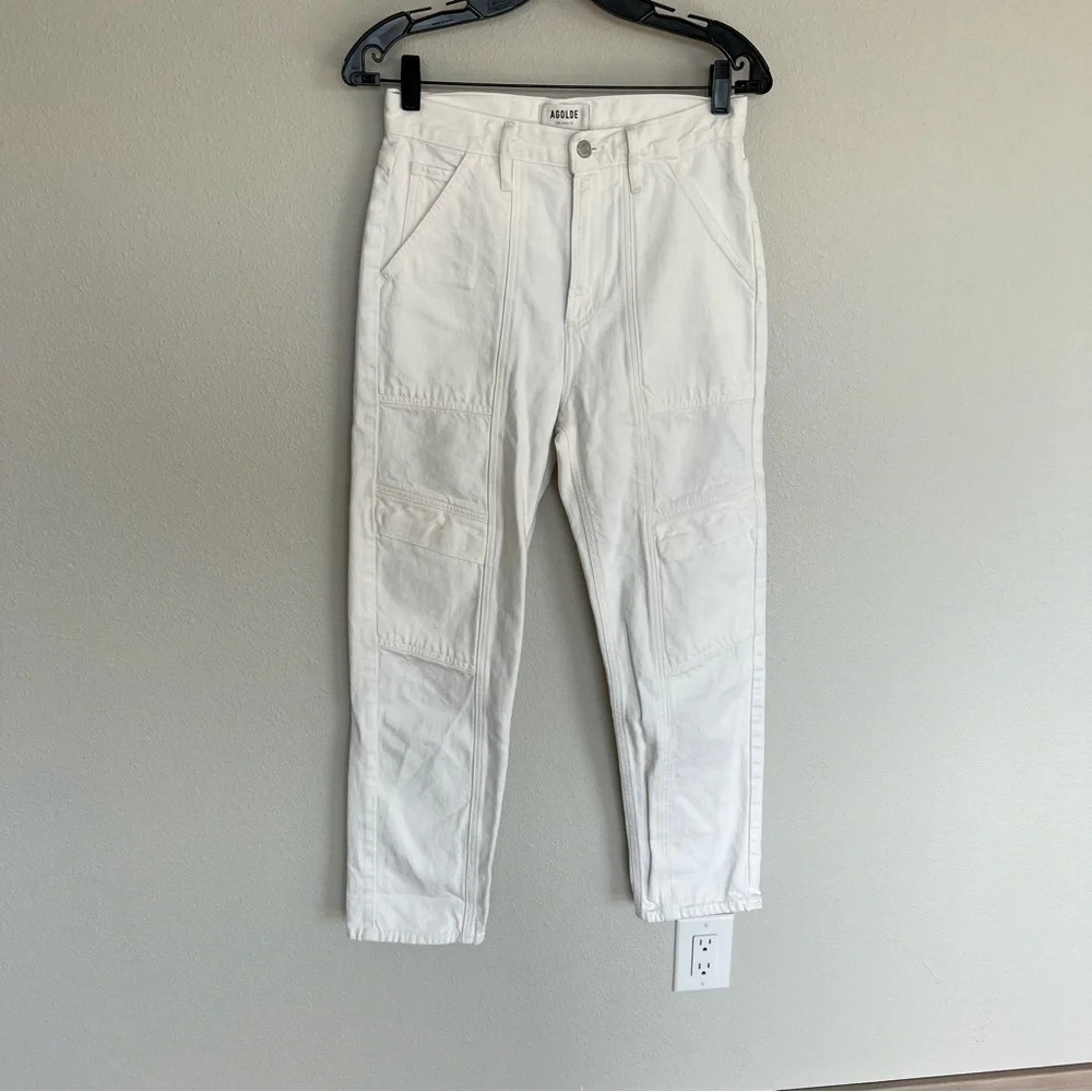 NWOT AGOLDE Cooper Cargo Jeans Milkshake White Denim Casual Women’s 25 - Picture 4 of 13